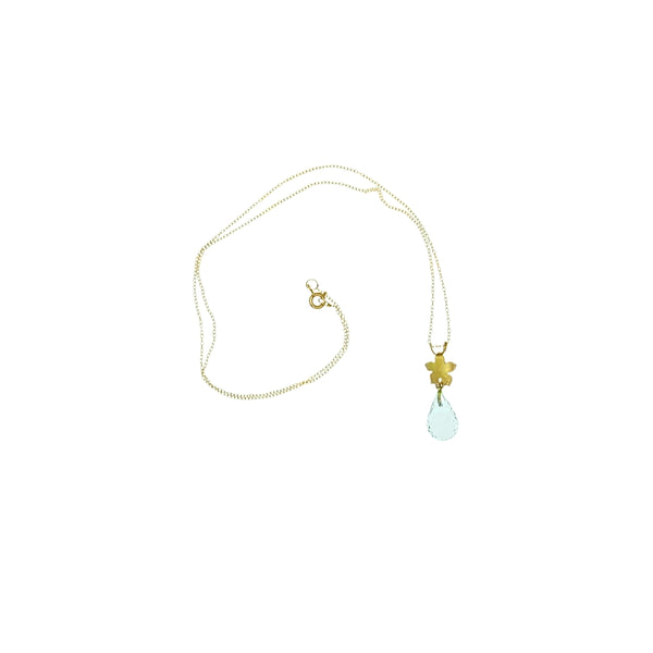 Halsband prasiolitdroppe och guldblomma